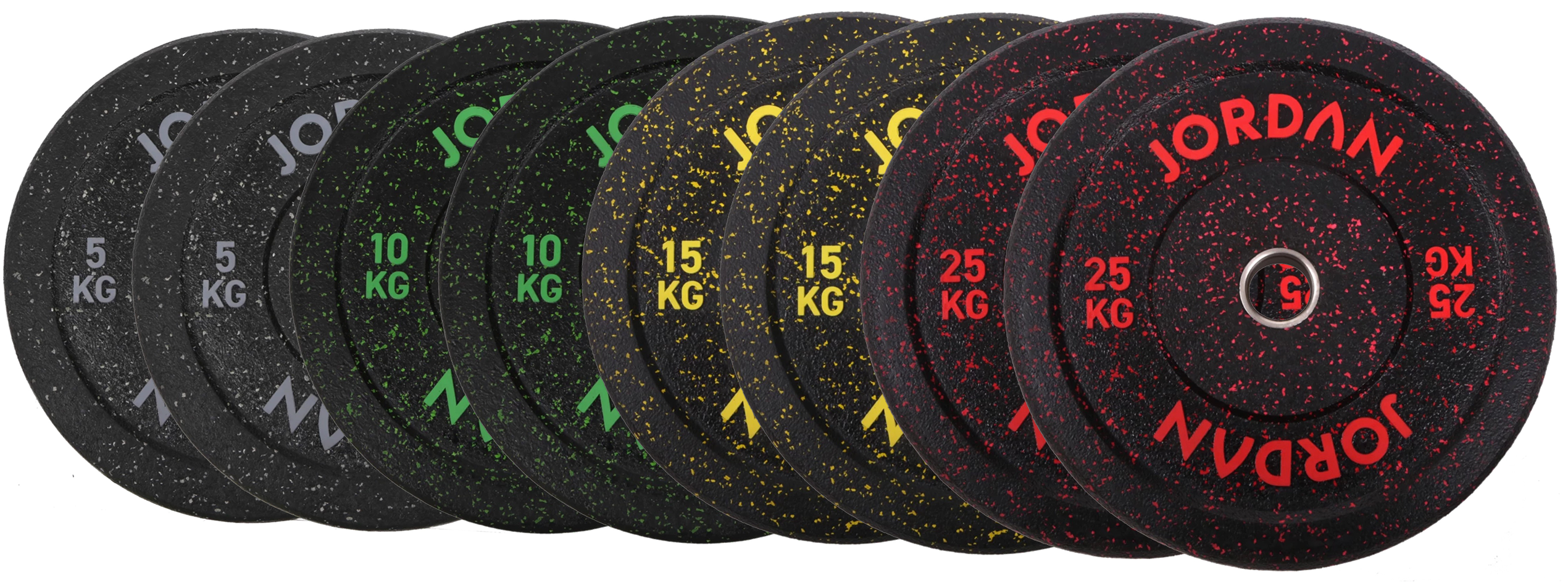 Jordan HG Black Rubber Bumper Plate - Coloured Fleck - 150kg Set
