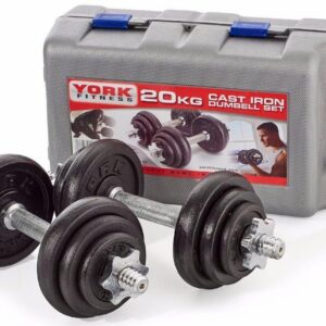 York 20kg Black Cast Iron Dumbell Set in a case