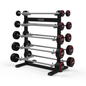 Jordan Rubber Barbell Set 10-45kg Solid Ends with Straight Bars and Rack
