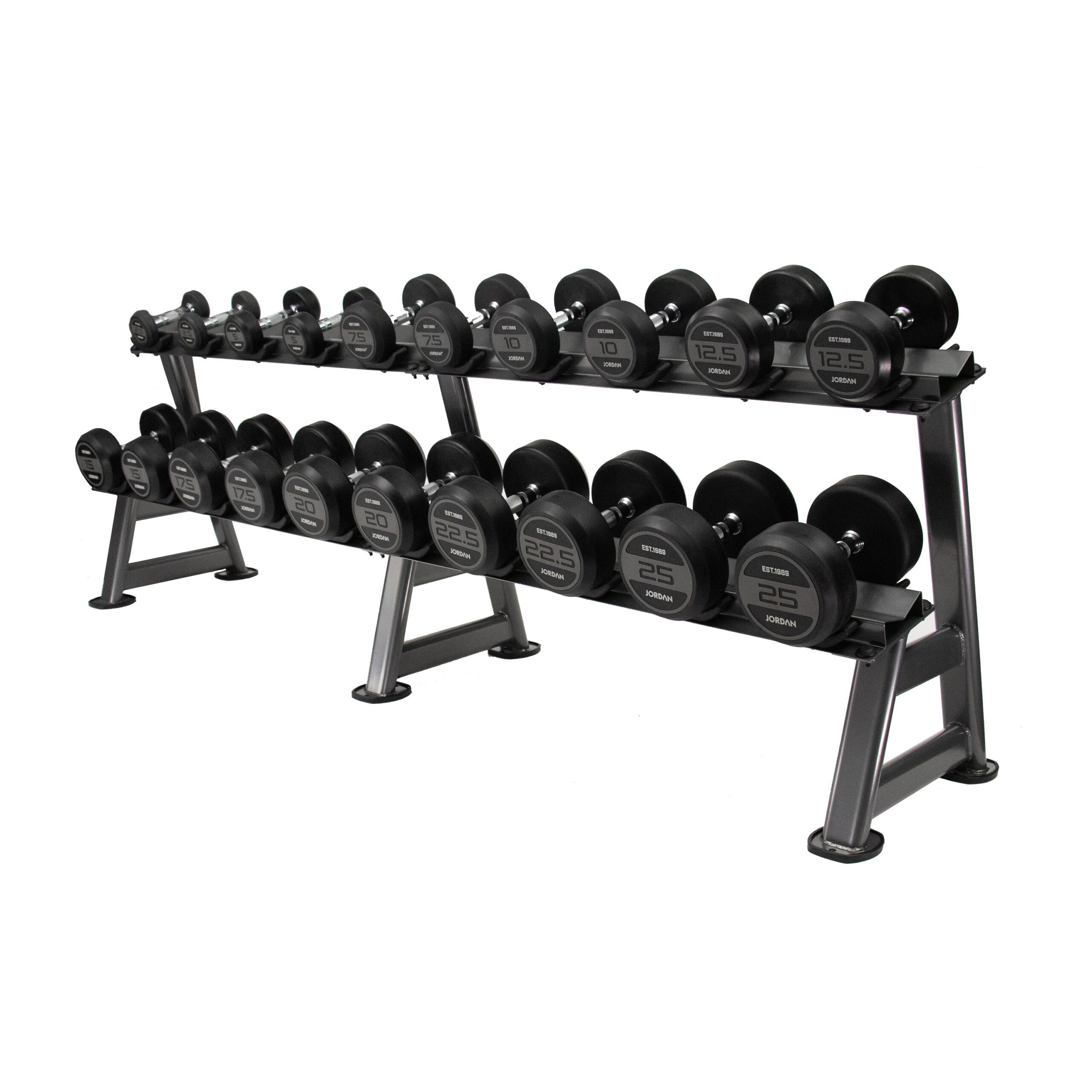Jordan Classic Rubber Dumbbells Set Grey 2.5-25kg With Rack