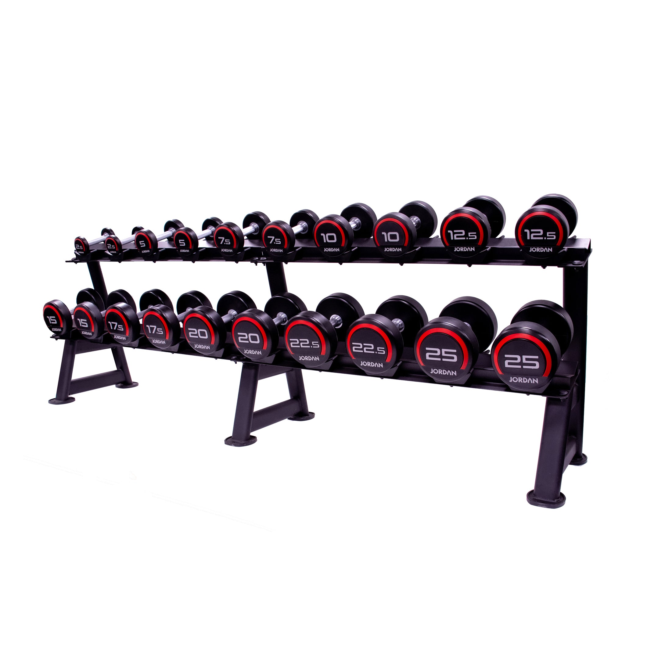Jordan Premium Urethane Dumbbell Set 2.5-62.5kg with Horizontal Racks