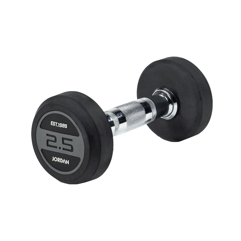 Jordan Classic Rubber Dumbbells Set Grey 2.5-12.5kg With Rack - Image 3