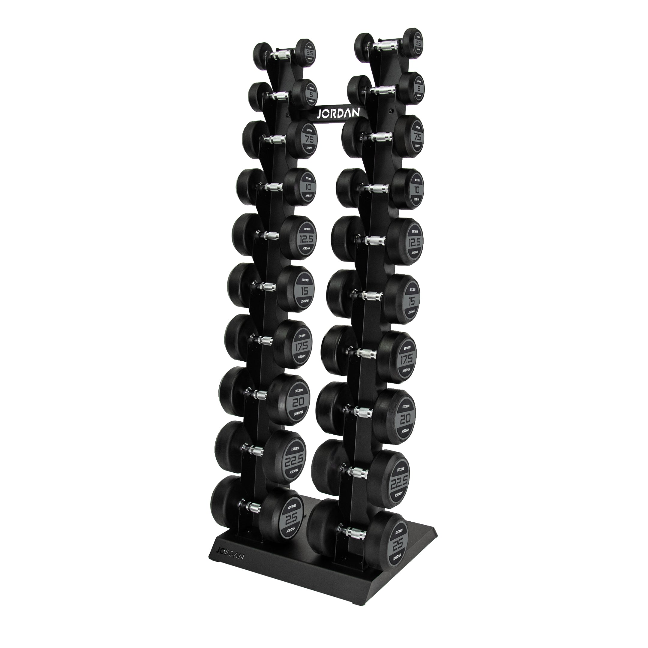 Jordan Classic Rubber Dumbbells Set Grey 2.5-25kg With Vertical Rack - Image 2