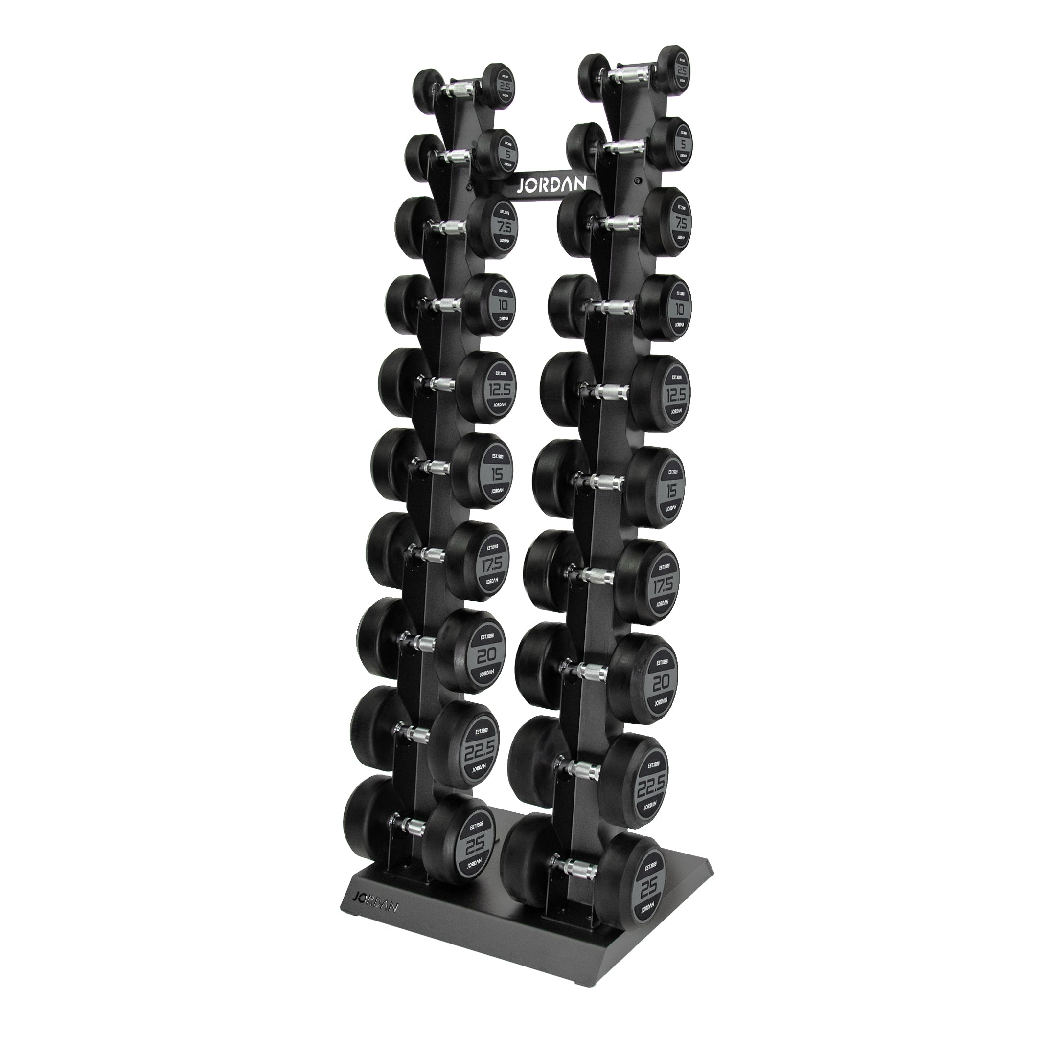Jordan Classic Rubber Dumbbells Set Grey 2.5-25kg With Vertical Rack