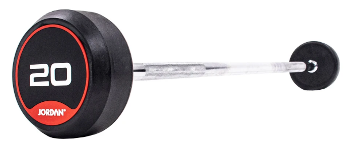 Jordan Rubber Barbell Set 10-45kg Solid Ends with Straight Bars and Rack - Image 4
