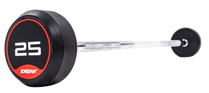 Jordan Rubber Barbell Set 10-45kg Solid Ends with Straight Bars and Rack - Image 5