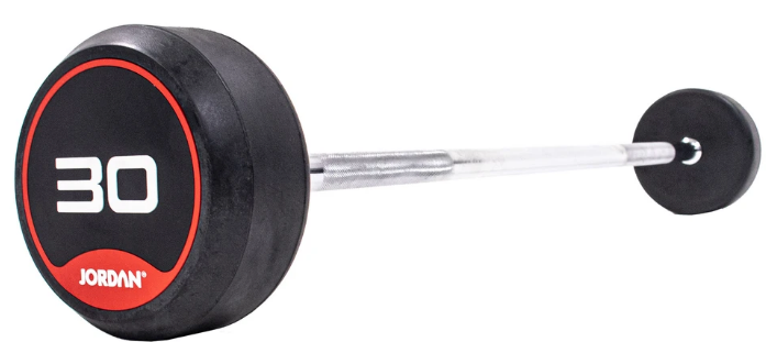 Jordan Rubber Barbell Set 10-45kg Solid Ends with Straight Bars and Rack - Image 6
