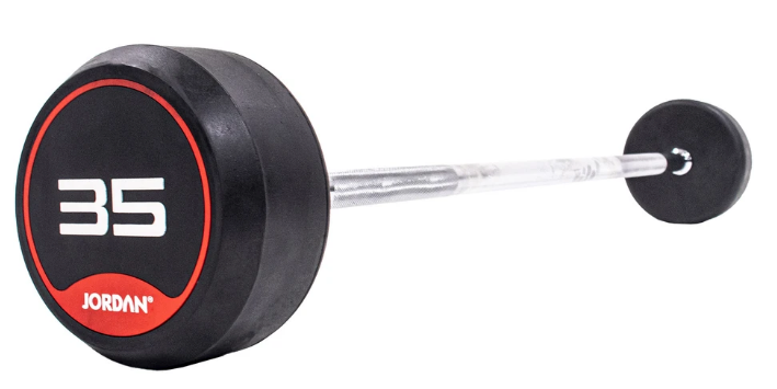 Jordan Rubber Barbell Set 10-45kg Solid Ends with Straight Bars and Rack - Image 7