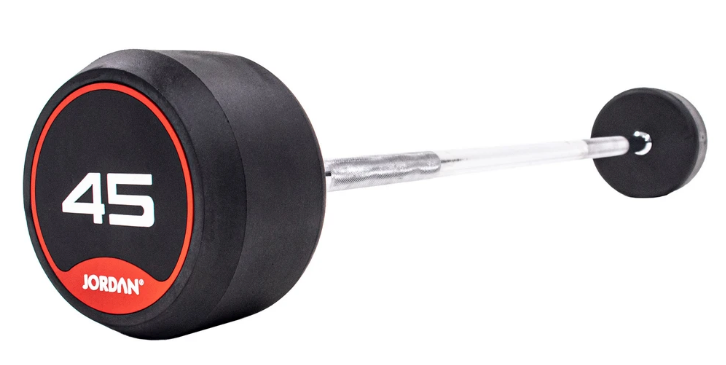 Jordan Rubber Barbell Set 10-45kg Solid Ends with Straight Bars and Rack - Image 8
