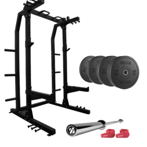 Swiss Barbell Half Rack, Olympic Bar and Bumper Discs Bundle