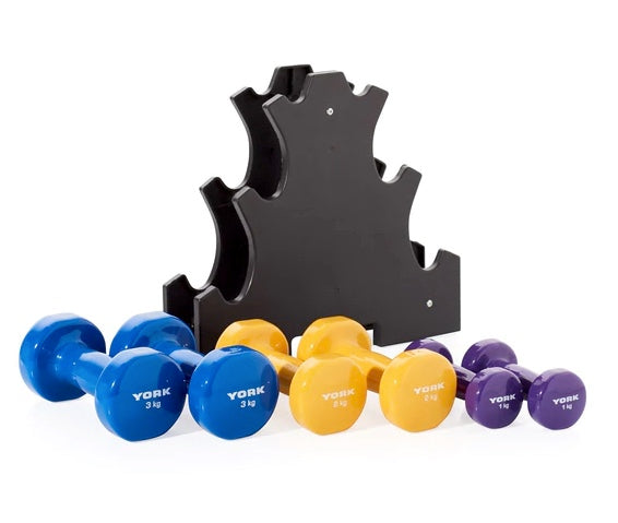 York Fitness Vinyl Dipped Dumbbell 12 KG Set with Stand - Image 2